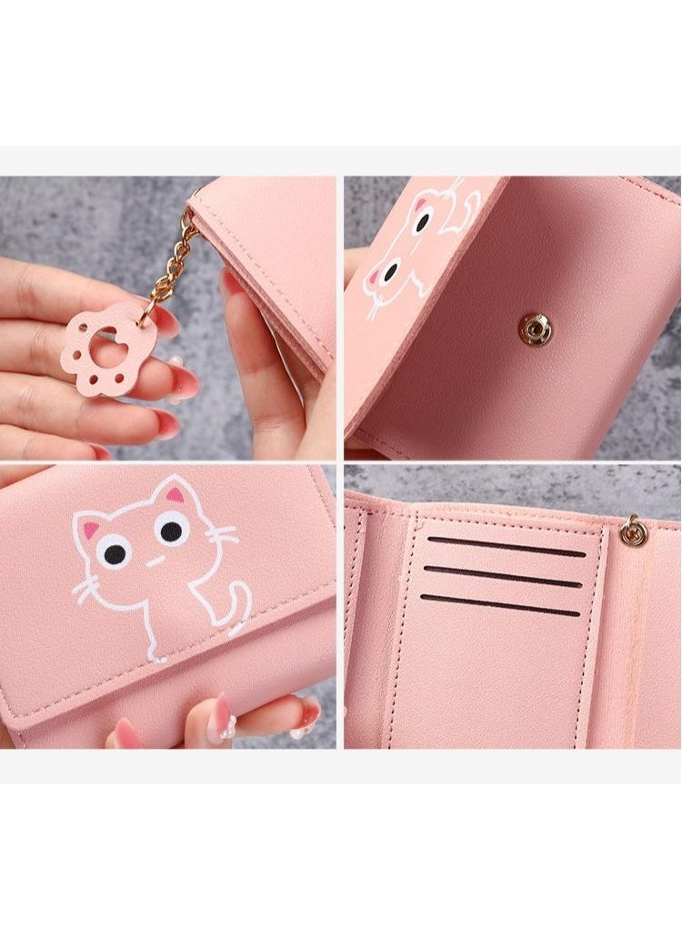 محفظة ثلاثية الطيات من الكرتون للنساء - محفظة جلدية قصيرة لطيفة مع فتحات متعددة البطاقات ، محفظة صغيرة قابلة للطي للفتيات والمراهقين - Image 3