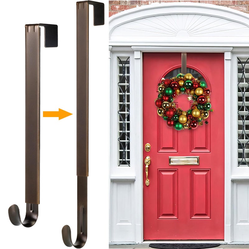 HEYHOUSE Wreath Hanger,Adjustable Length 14.9-25 Inch Metal Door Hanger,Wreath Hanger for Front Door 20 lbs Larger Christmas Wreaths Decorations Hook - Image 1