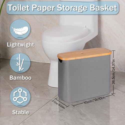 efluky Toilet Paper Storage, Toilet Paper Basket with Lid Organizer for Bathroom, Free Standing Holder with Storage, Grey - Image 2