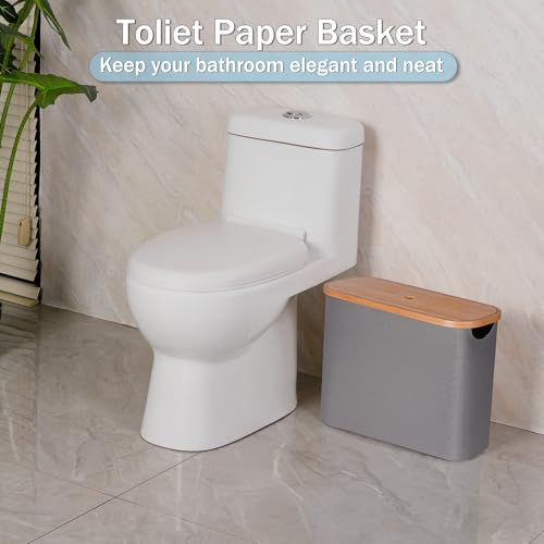 efluky Toilet Paper Storage, Toilet Paper Basket with Lid Organizer for Bathroom, Free Standing Holder with Storage, Grey - Image 5