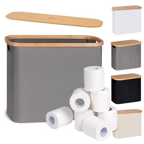 efluky Toilet Paper Storage, Toilet Paper Basket with Lid Organizer for Bathroom, Free Standing Holder with Storage, Grey - Image 1