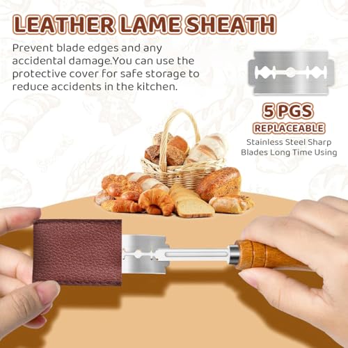 Supvox® Bread Lame with 5 Pieces Replaceable Blades, Stainless Steel Bread Knife with Wooden Handle, Professional Baking Kitchen Bread Lame for Bread Baking, Sourdough, Country Bread - Image 4