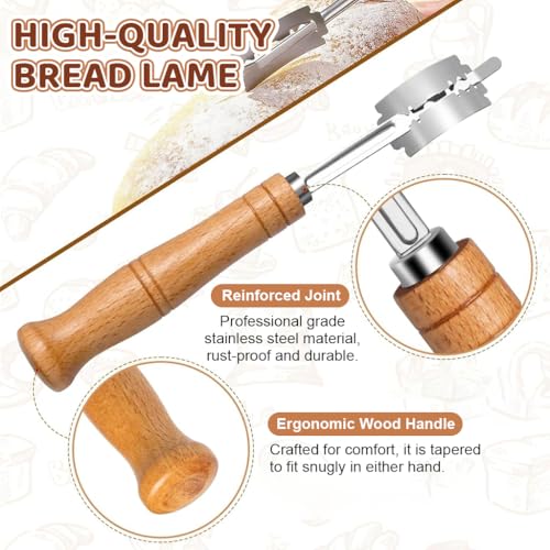 Supvox® Bread Lame with 5 Pieces Replaceable Blades, Stainless Steel Bread Knife with Wooden Handle, Professional Baking Kitchen Bread Lame for Bread Baking, Sourdough, Country Bread - Image 3