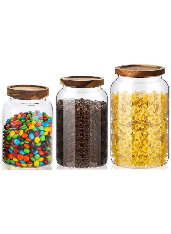 GGEROU Airtight Glass Storage Jar with Acacia Wood Air-tight Lid,3 Pack Borosilicate Glass Kitchen Canisters,1250ml+2000ml+3000ml - Image 1