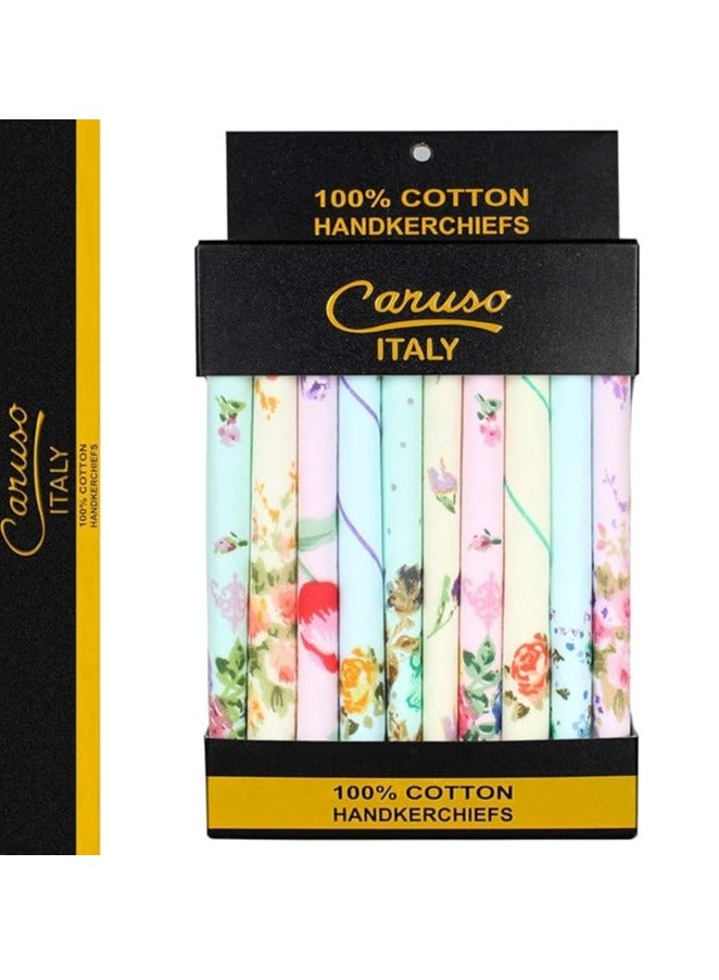 Caruso Italy Caruso Italy Women'S Floral 100% Pure Cotton Handkerchief | Hanky For Women | Pack Of 10 - Image 1