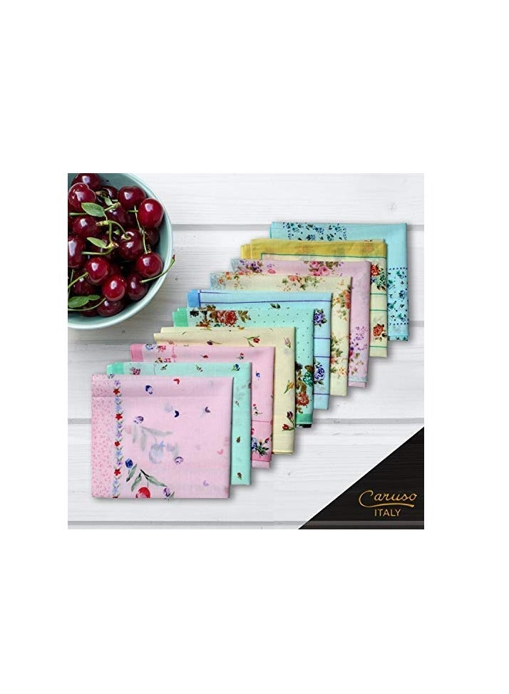 Caruso Italy Caruso Italy Women'S Floral 100% Pure Cotton Handkerchief | Hanky For Women | Pack Of 10 - Image 3
