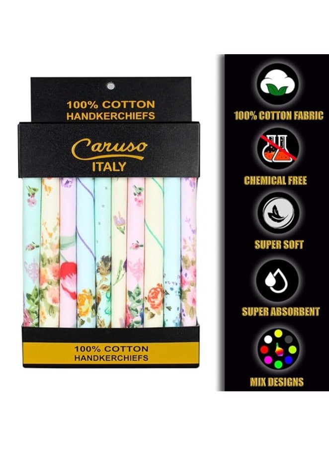 Caruso Italy Caruso Italy Women'S Floral 100% Pure Cotton Handkerchief | Hanky For Women | Pack Of 10 - Image 4