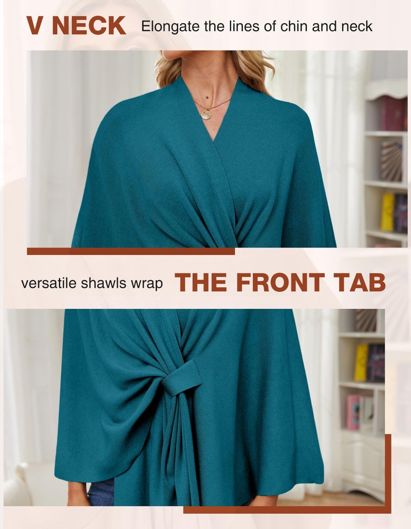 PULI Women's Elegant Shawl Wraps Soft Open Front Poncho Sweater for Spring Fall Winter dark Cyan - Image 5