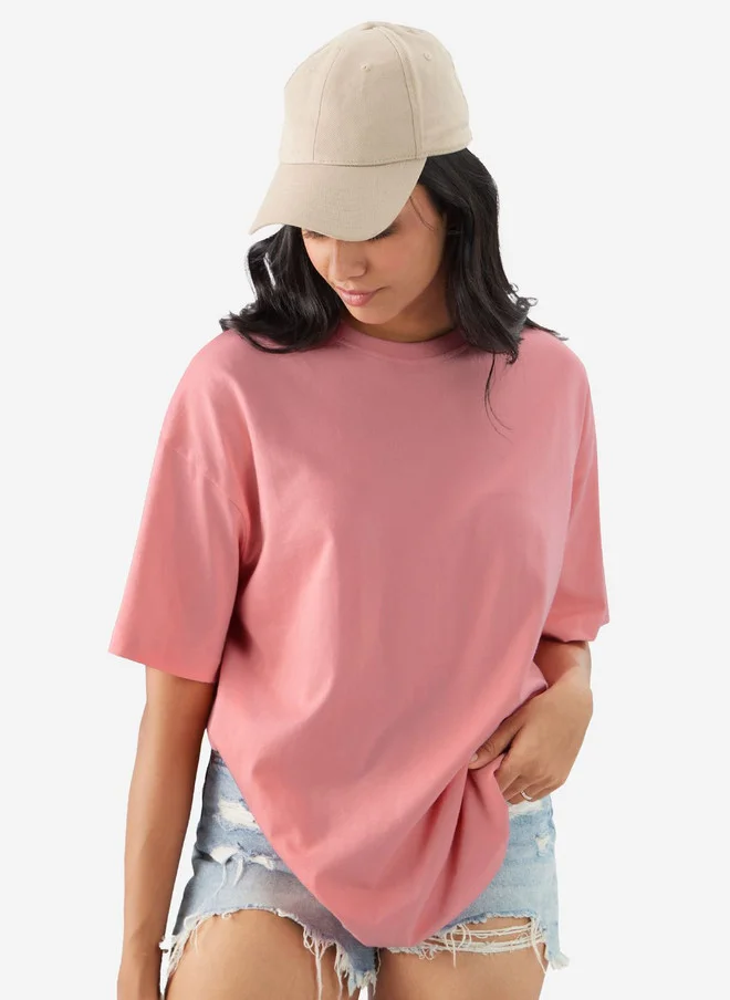 The Souled Store Women's Oversized Solid Pink T-Shirt