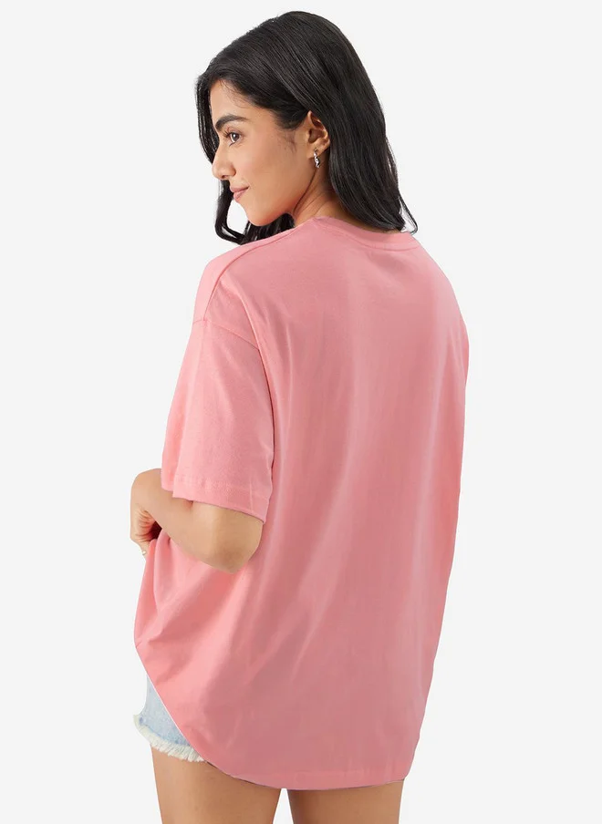 The Souled Store  The Souled Store Women's Oversized Solid Pink T-Shirt  | Best Price UAE