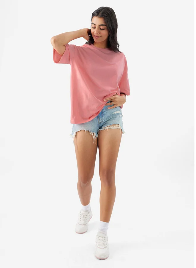 The Souled Store  The Souled Store Women's Oversized Solid Pink T-Shirt  | Best Price UAE
