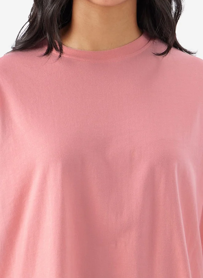 The Souled Store  The Souled Store Women's Oversized Solid Pink T-Shirt  | Best Price UAE