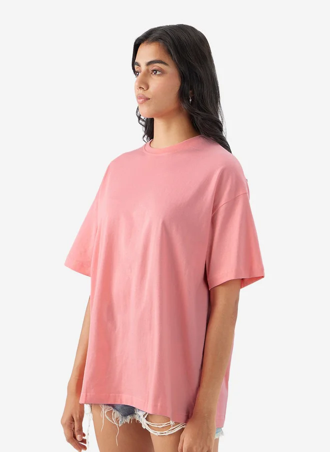 The Souled Store  The Souled Store Women's Oversized Solid Pink T-Shirt  | Best Price UAE