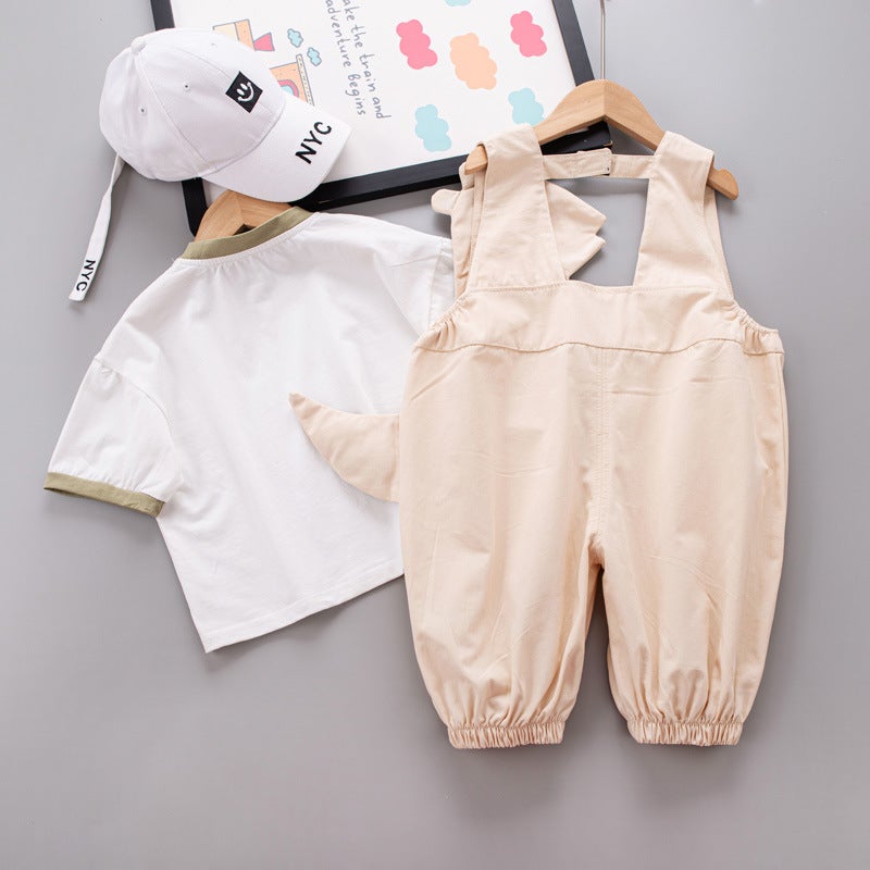Wu Xiaoqi Children's Clothing 2024 Summer New 0-4 Boys Short-Sleeved Solid Color T-Shirt Cartoon Children's Overalls Two-Piece Set - Image 5