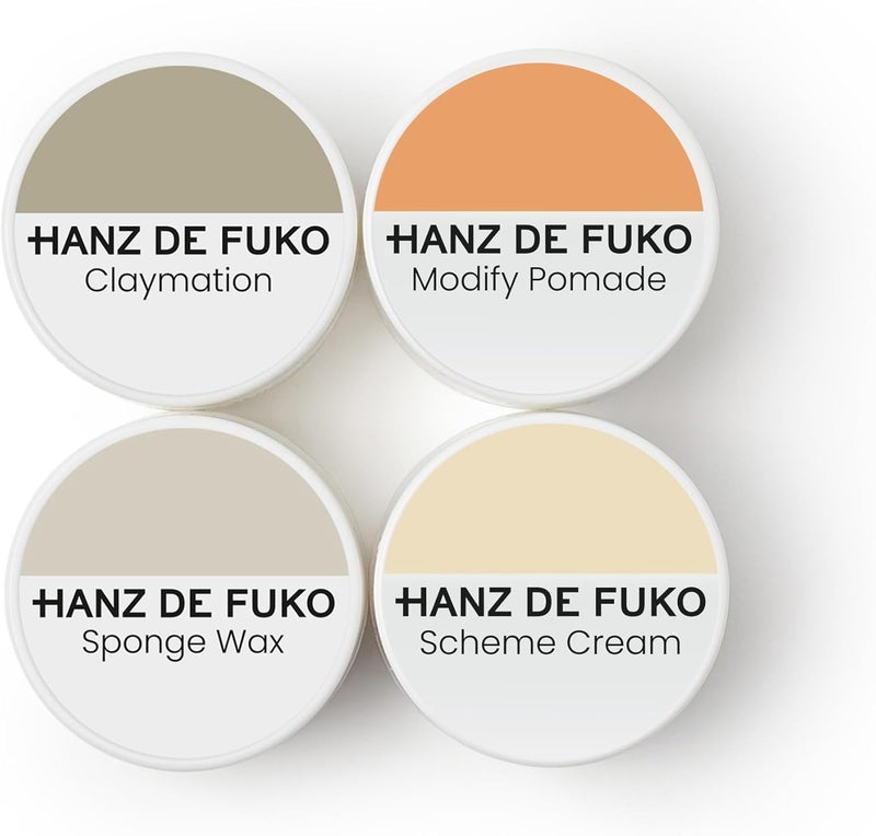 hanz de fuko Deluxe Mini Hair Care Kit – Super Styling Sampler Featuring Claymation, Quicksand, Heavymade, Sponge Wax – Certified Organic Ingredients, 4 pack, 0.25oz each - Image 1