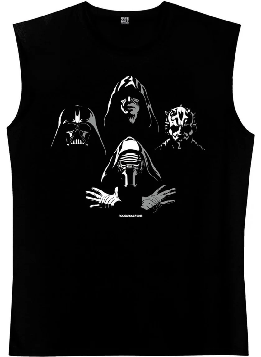 Rock&Roll Four Heads Star Wars Black Cut Sleeve / Sleeveless Men's T-Shirt
