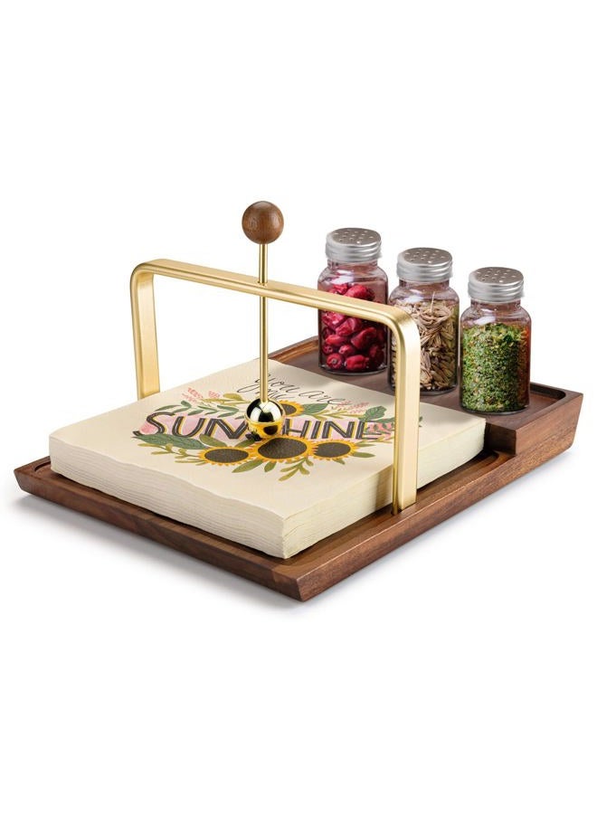 ALLCENER Wooden Napkin Holder with Salt and Pepper Shaker Holder, Two-in-one storage for napkins and seasoning bottles, Malfunction Salt Pepper Storage Holder and Napkin Caddy for Kitchen, Restaurant - Image 1