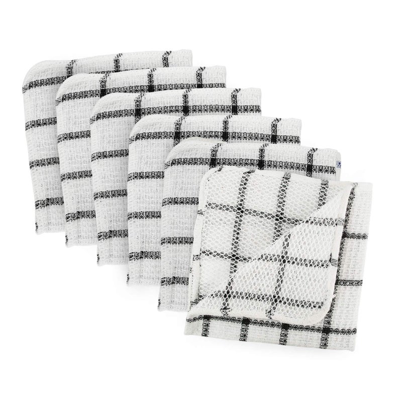 DII Scrubber Dishcloths Collection Windowpane Dishrag Set  12x12  White/Black Stripe  6 Piece - Image 1