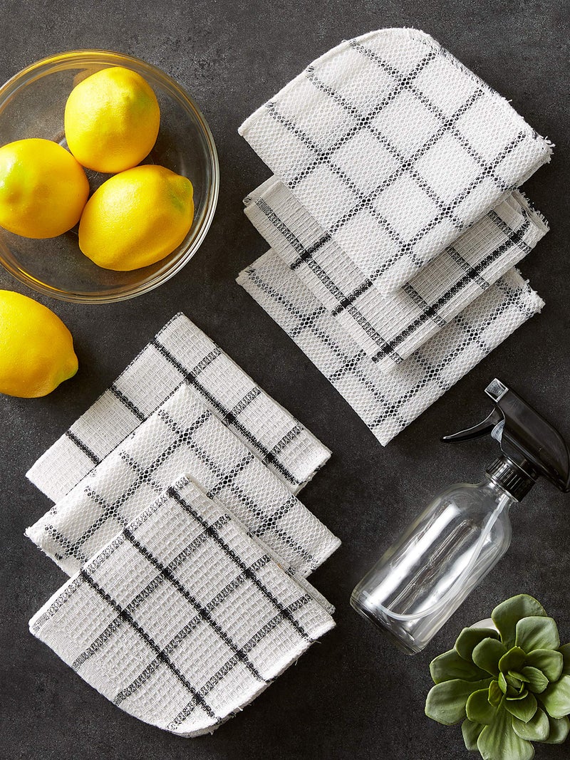 DII Scrubber Dishcloths Collection Windowpane Dishrag Set  12x12  White/Black Stripe  6 Piece - Image 4