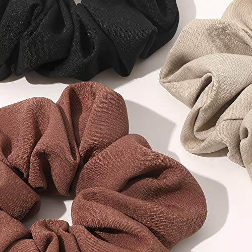 Ivyu Scrunchies Hair Ties, Big Large Scrunchie for Girls Women, Cute Hairties Jumbo Scrunchy For Thick Curl Hair No Crease Hair Accessories Soft Ropes Ponytail Holder, 4 Count, Black, Brown, Beige - Image 5