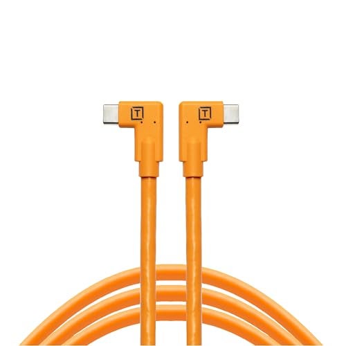 TETHER TOOLS كابل TetherPro USB-C إلى USB-C، 5Gbps الجيل 1، زاوية يمين إلى زاوية يمين، 15' (4.6م)، برتقالي عالي الوضوح - Image 1