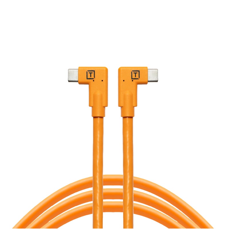 TETHER TOOLS كابل TetherPro USB-C إلى USB-C، 5Gbps الجيل 1، زاوية يمين إلى زاوية يمين، 15' (4.6م)، برتقالي عالي الوضوح - Image 4