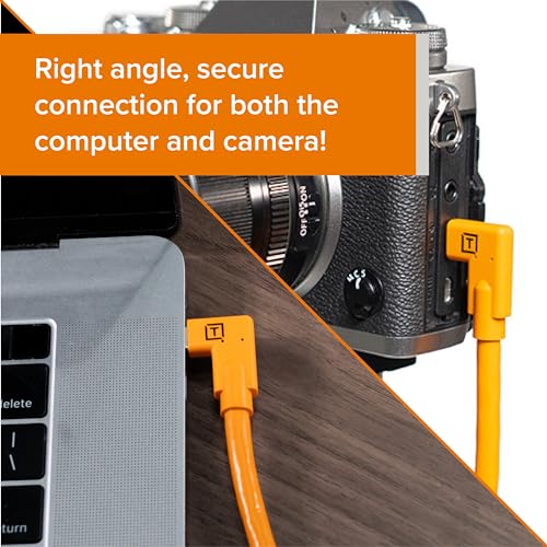 TETHER TOOLS كابل TetherPro USB-C إلى USB-C، 5Gbps الجيل 1، زاوية يمين إلى زاوية يمين، 15' (4.6م)، برتقالي عالي الوضوح - Image 3