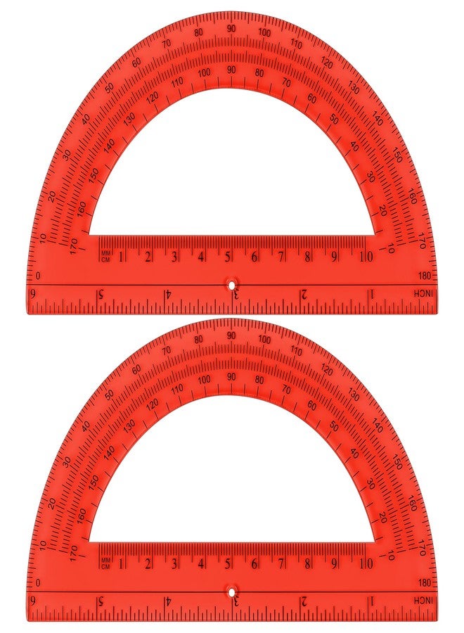 Unjoo Plastic Protractor Math Protractors 180 Degrees for Geometry Classroom Student School Office Supplies, 6 Inch, Pack of 2 (Red) - Image 1