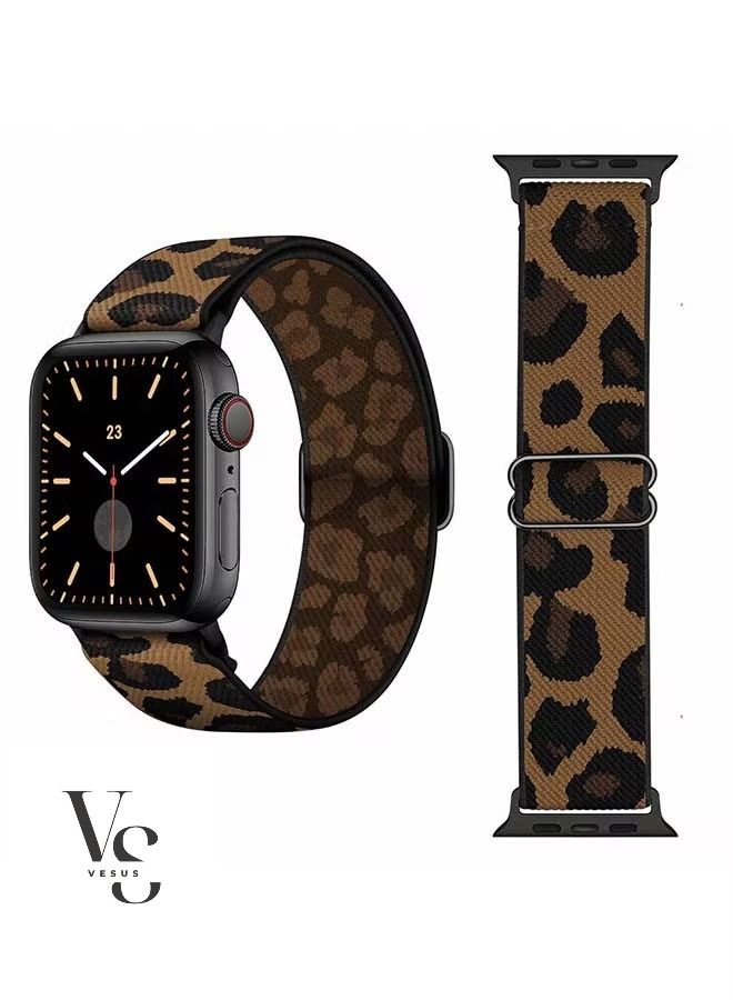 vesus Unconventional Adjustable Single Braided Strap for Smart Watch 6/SE/5/4/3/2/1 40/38mm, Black with Leopard Print