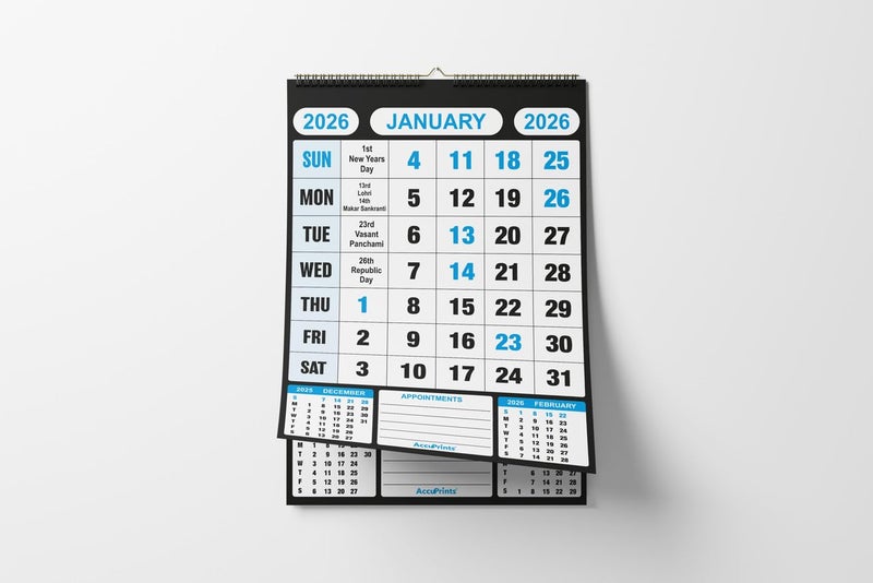 AccuPrints® Wall Calendar 2026 Planner-Size (14 x 20) inch For Office Home Table New Year Hanging Kids (35.5 x 50) cm- (14 x 20 Blue) - Image 2