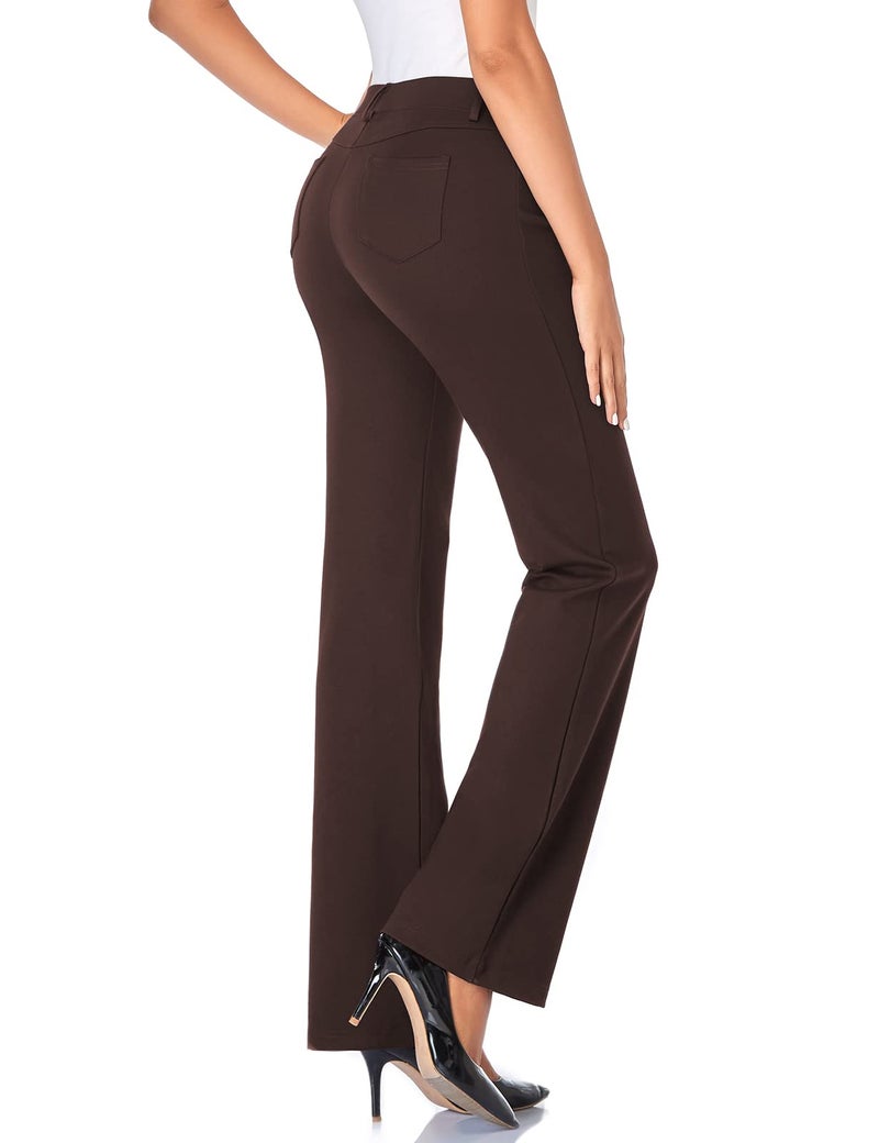 Tapata Women's 28''/30''/32''/34'' Stretchy Bootcut Dress Pants with Pockets Tall, Petite, Regular for Office Work Business 30", Brown, L - Image 2