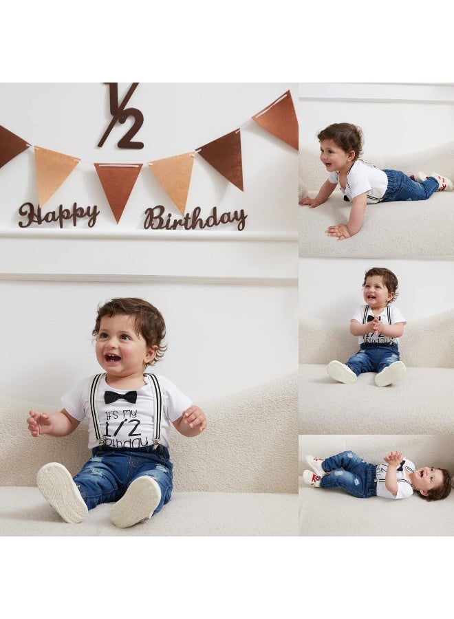 Pinleck Pinleck Toddler Baby Boy Clothes Set Bowtie Romper Suspenders Ripped Denim Pants Outfits  - Image 4