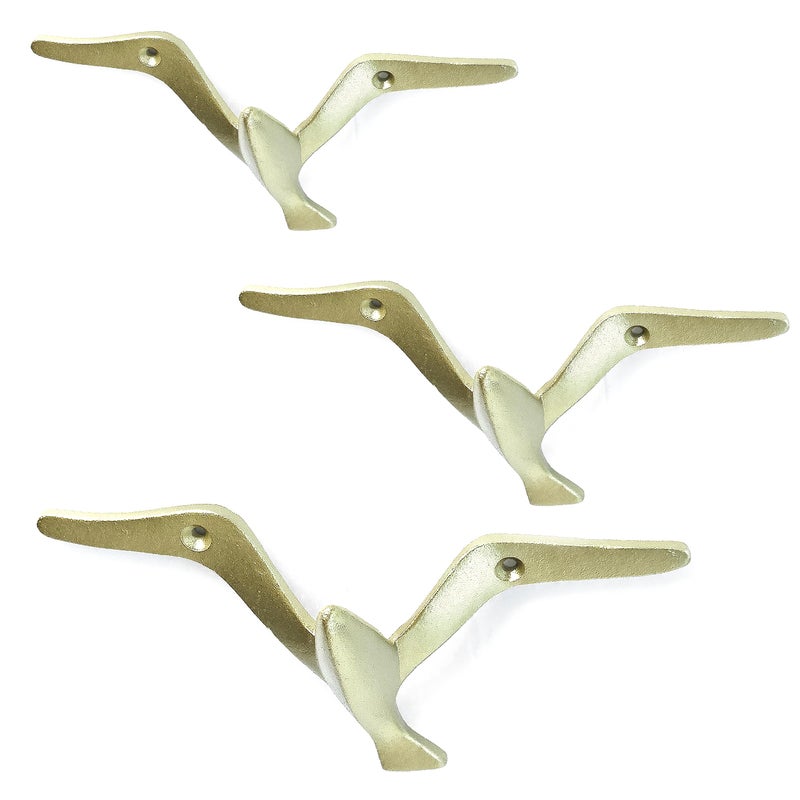 Ambipolar Iron Cast Decorative Gull Bird Wall Mounted Coat Hooks Set of 3 Gold