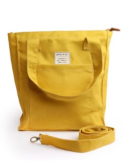 Perky Women's Canvas Tote Bag with Zipper Multi Pockets, Tote Purse, Fashion Crossbody Tote, Shoulder Bag, Handbag, Everyday Bag - Yellow 