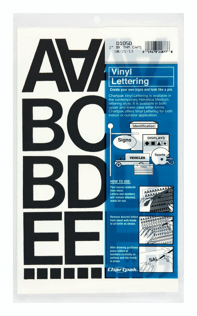 Chartpak Self-Adhesive Vinyl Capital Letters and Numbers, 2 Inches High, Black, 77 per Pack (01050) - Image 1