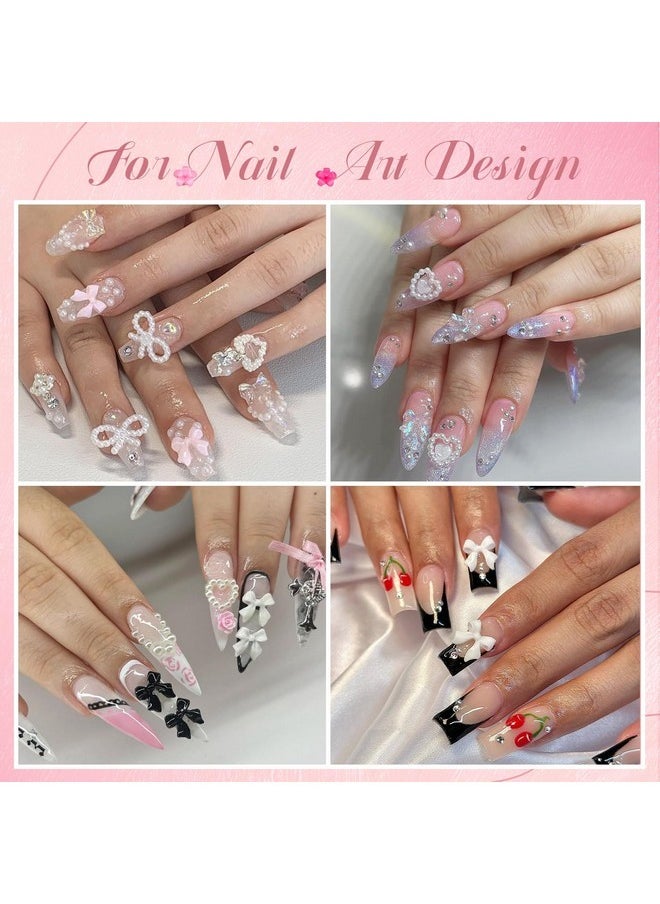 BELLEBOOST Chunky Nail Charms And Gems Set 1, Girly Coquette Nail Charms + Assorted Pearl Bows Heart Star Moon + Cute 3D Flowers For Nails + Pink & White Flatback Pearls With Pickup Tool For Kawaii Nail Design  - Image 5