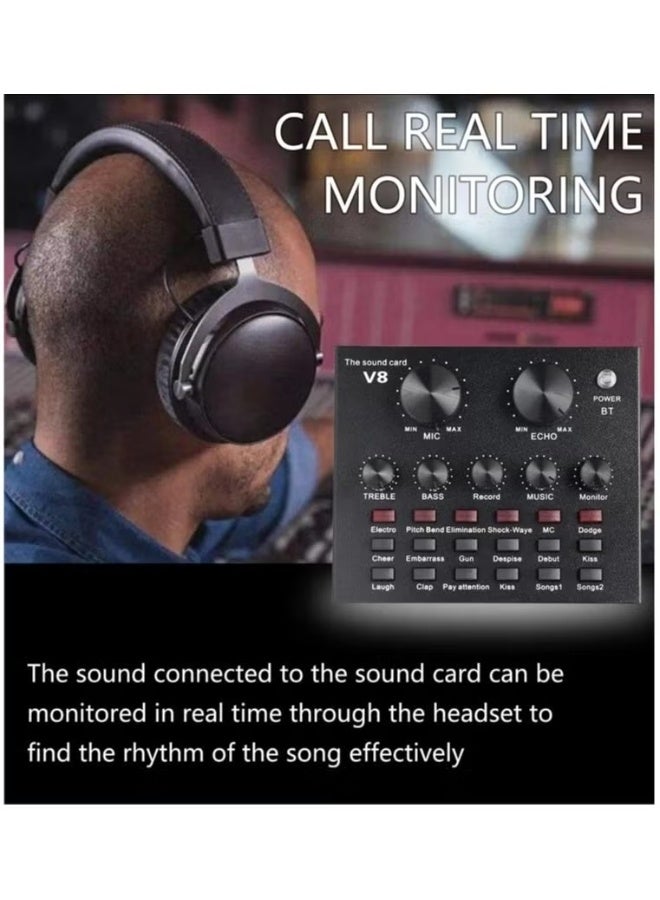 DUSALA Condenser Microphone Kit Set with V8 Sound Card, Boom Arm Stand, Pop Shield Recording Studio Equipment Full Set with 3.5mm Mic for Smartphones Live Streaming Youtubers - Black - Image 4