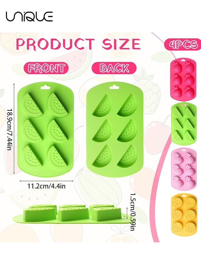 Unique 4-Pack Fruit Silicone Molds Set - Watermelon Strawberry/Lemon Pineapple Shapes Mold for Gummy, Chocolate, Jelly, Ice Cubes - Reusable Candy & Cake Decor Baking Tools - Image 2