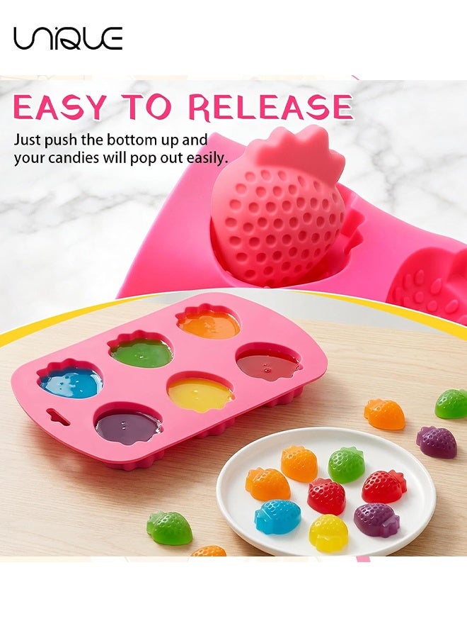 Unique 4-Pack Fruit Silicone Molds Set - Watermelon Strawberry/Lemon Pineapple Shapes Mold for Gummy, Chocolate, Jelly, Ice Cubes - Reusable Candy & Cake Decor Baking Tools - Image 3