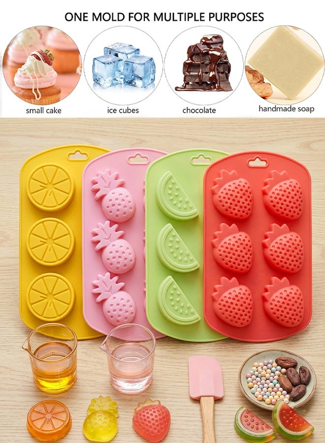 Unique 4-Pack Fruit Silicone Molds Set - Watermelon Strawberry/Lemon Pineapple Shapes Mold for Gummy, Chocolate, Jelly, Ice Cubes - Reusable Candy & Cake Decor Baking Tools - Image 4