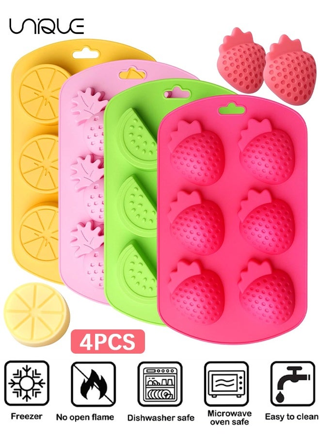 Unique 4-Pack Fruit Silicone Molds Set - Watermelon Strawberry/Lemon Pineapple Shapes Mold for Gummy, Chocolate, Jelly, Ice Cubes - Reusable Candy & Cake Decor Baking Tools - Image 1