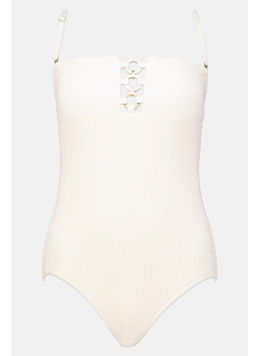 Michael Kors - Women Padded Textured One Piece, Ivory - Image 1