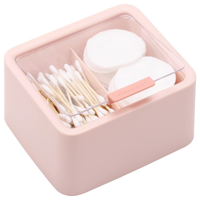 Tecbeauty 2pcs Qtips Holder Dispenser Cotton Swabs Storage Organizer Plastic Bathroom Canisters with Hinged Lids, Divide 2 Grids - Image 2