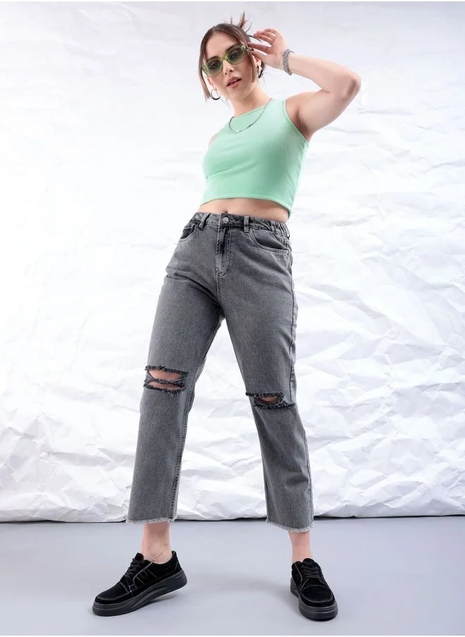 مرفوعة Women Straight Fit Solid High-Rise Jeans