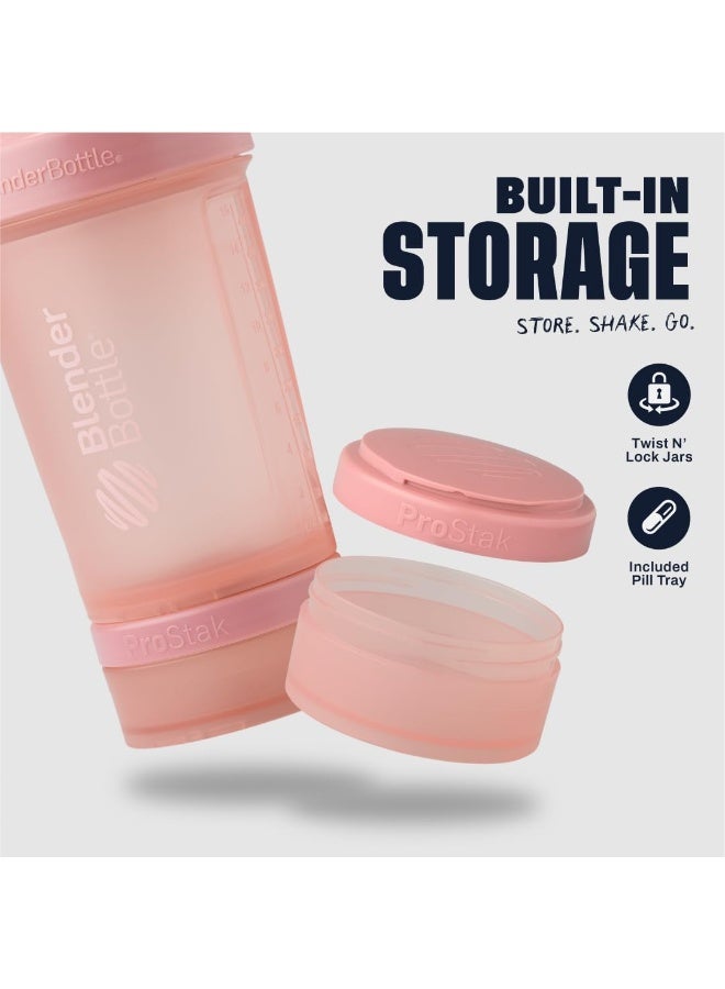 BlenderBottle Shaker Bottle with Pill Organizer and Storage for Protein Powder, ProStak System, 22-Ounce, Rose Pink - Image 2