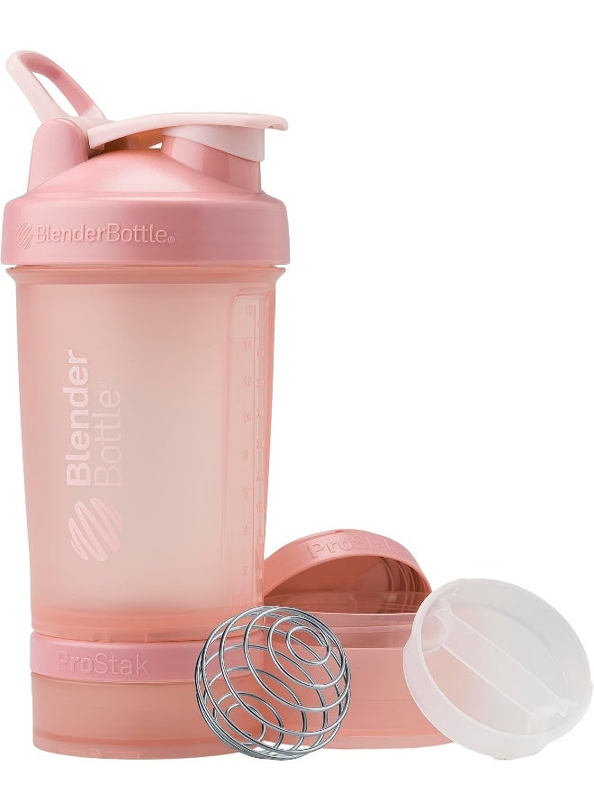 BlenderBottle Shaker Bottle with Pill Organizer and Storage for Protein Powder, ProStak System, 22-Ounce, Rose Pink - Image 1