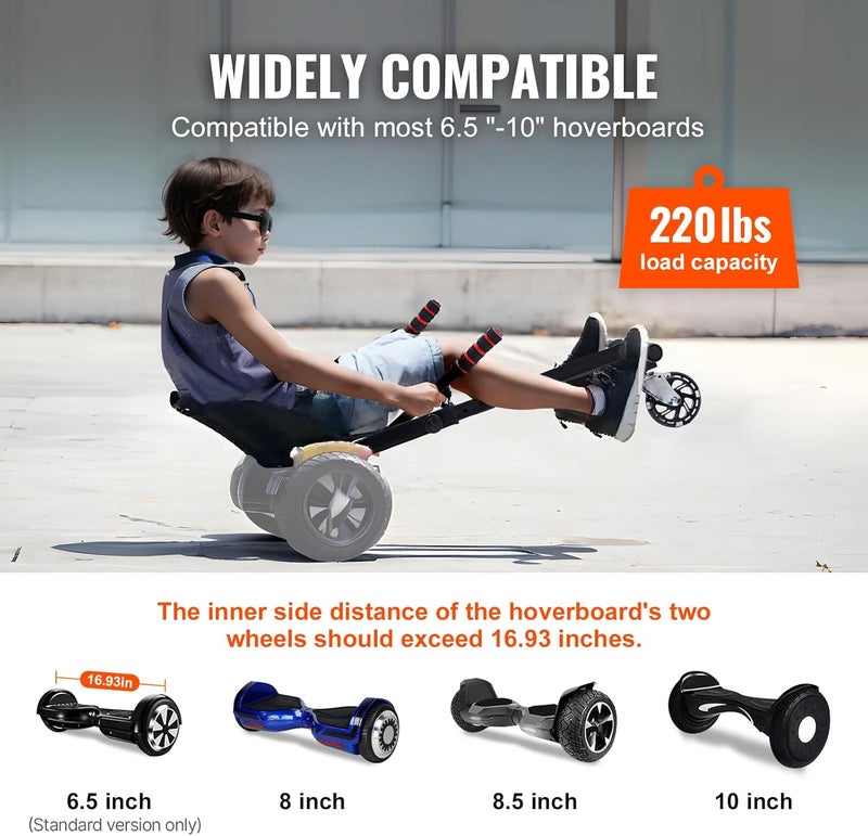 VEVOR Hoverboard Seat Attachment, Adjustable Frame, 220 LBS Capacity, Fits 6.5" 8" 8.5" 10" Hoverboards, Go Kart Accessory for Kids & Adults - Image 5