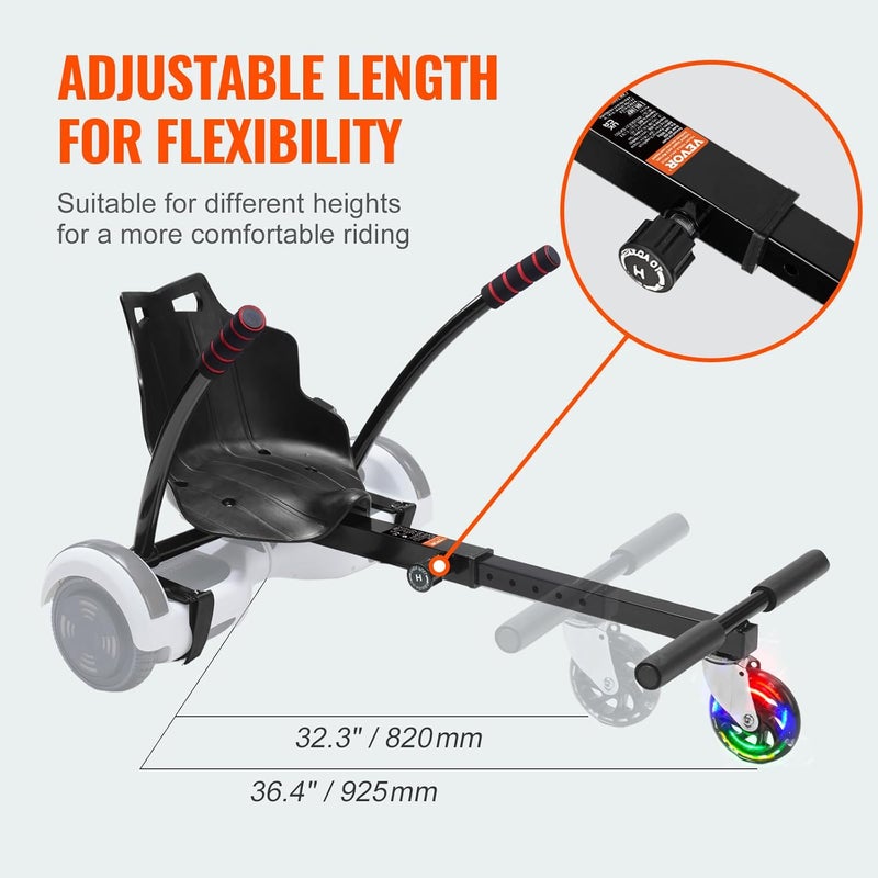 VEVOR Hoverboard Seat Attachment, Adjustable Frame, 220 LBS Capacity, Fits 6.5" 8" 8.5" 10" Hoverboards, Go Kart Accessory for Kids & Adults - Image 3