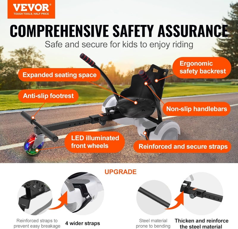 VEVOR Hoverboard Seat Attachment, Adjustable Frame, 220 LBS Capacity, Fits 6.5" 8" 8.5" 10" Hoverboards, Go Kart Accessory for Kids & Adults - Image 2