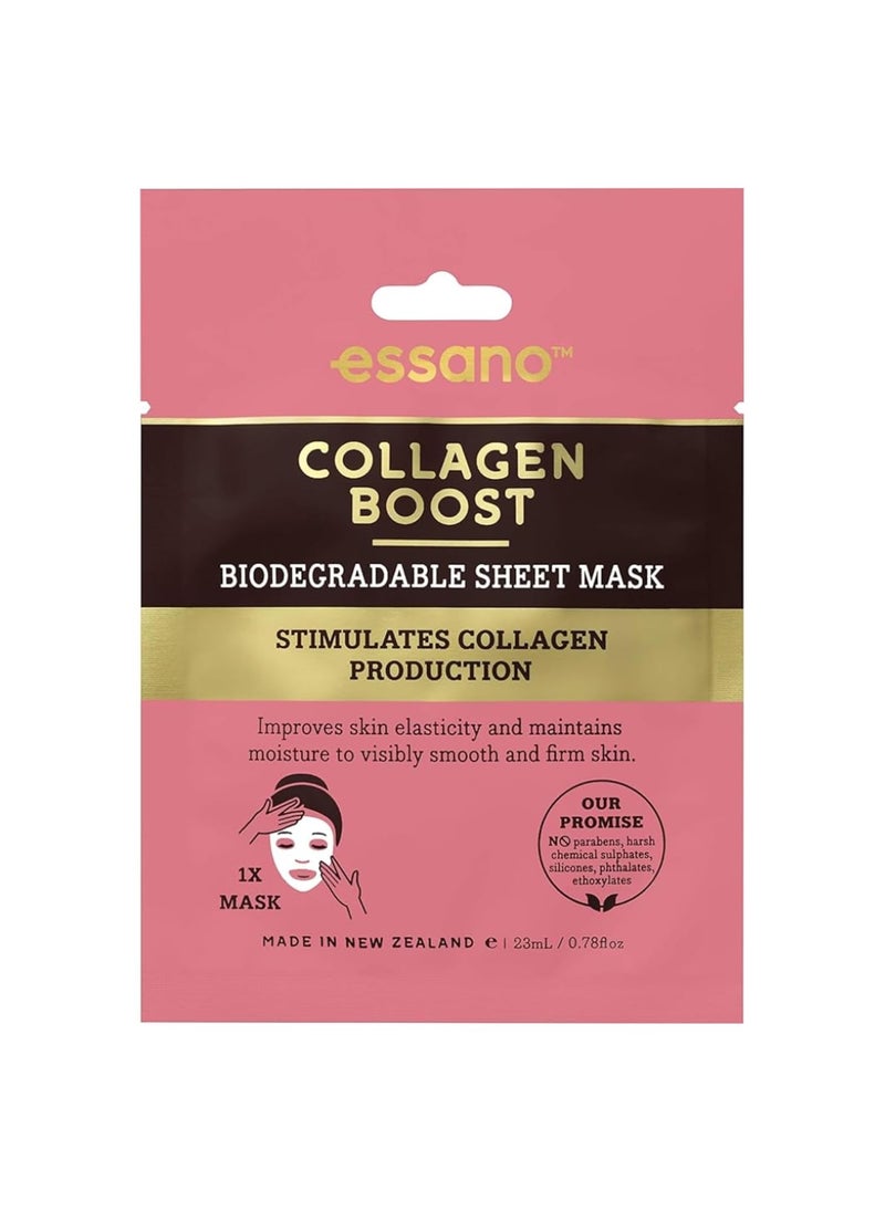 Essano - Essano Collagen Boost Biodegradable Sheet Mask  Stimulates Collagen Production Improves Elasticity and Maintains Moisture  Made in New Zealand - Image 1